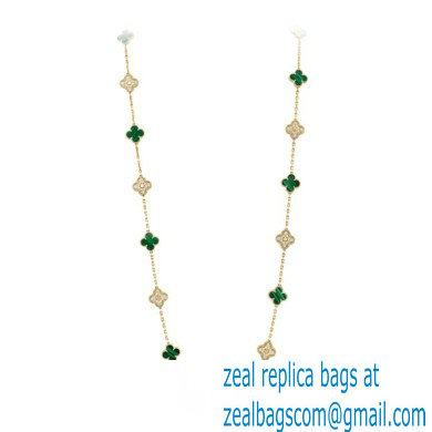 Van Cleef & Arpels Onyx Vintage Alhambra Necklace green with gold diamonds - Click Image to Close